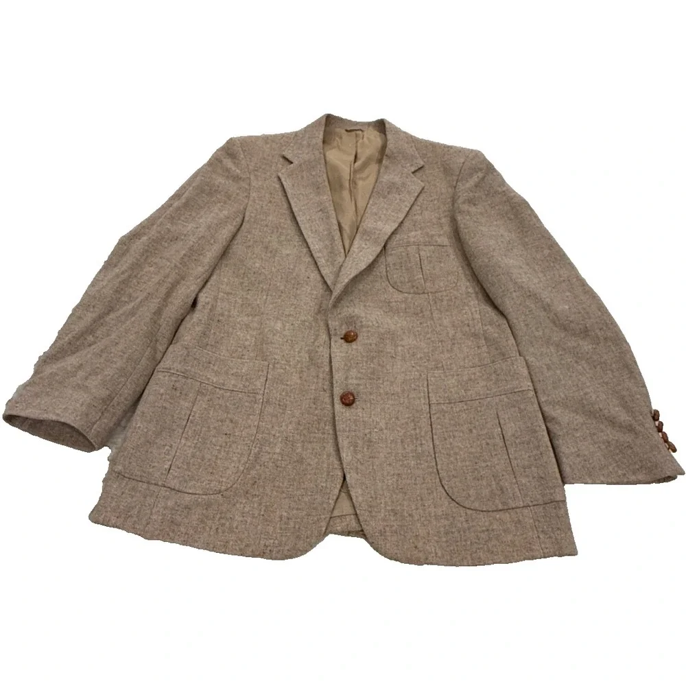Vintage David Hunter Mens 100% Pure Wool Tweed Jacket Blazer Coat Brown Size 42R
